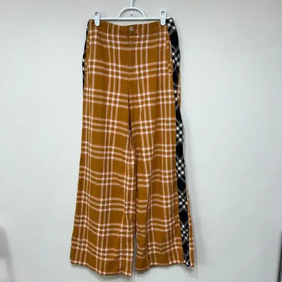 Maeve Anthropologie Orange Black Plaid White Leg Pants 0 Women